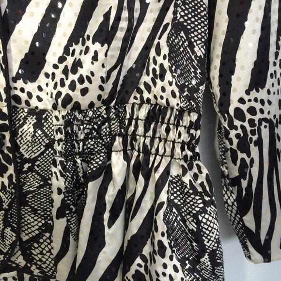 Joseph Ribkoff Womens Sequin Jacket Sz 8 Animal Print Black White Button Lined - Picture 4 of 8